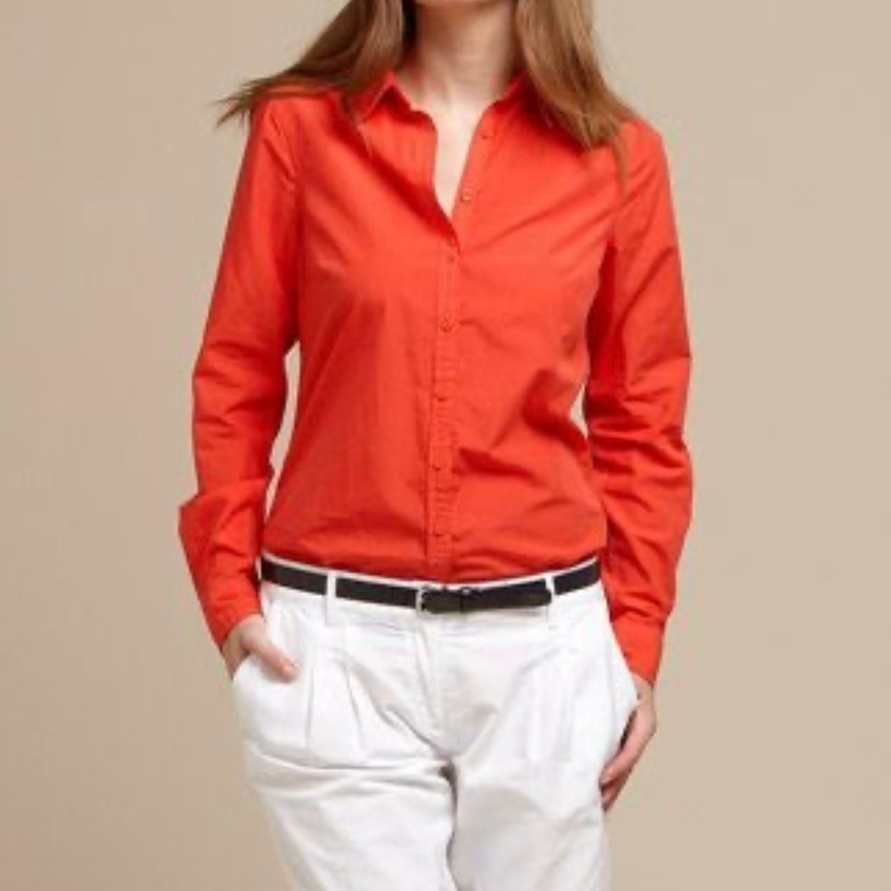 J CREW Womenās Coral LUCINDA Silk Long Sleeve Button Up Top Blouse Size 0